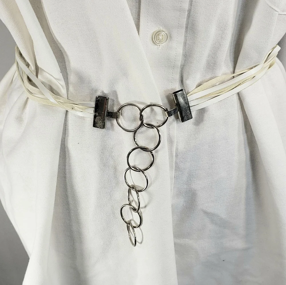 Designer Western Style White w/Multi  Leather Wooden Bead Accents Belt